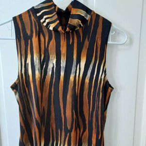 I'vory Brand Tiger Print Mock Turtleneck Sleeveless Shirt sz M